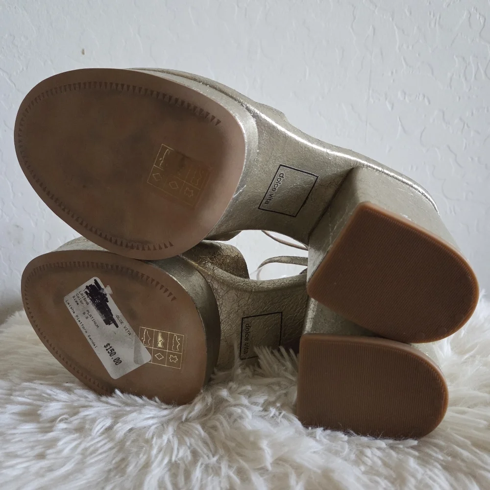 Dolce Vita Laisha Distressed Leather Platform Heels Sandals Gold Size 9.5